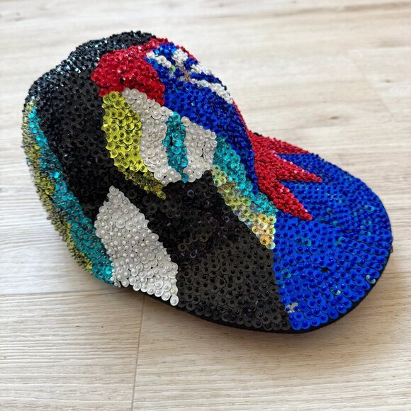 Vintage Sequin Baseball Cap Mosaic Colorful Hat 80s 90s - Picture 2 of 10